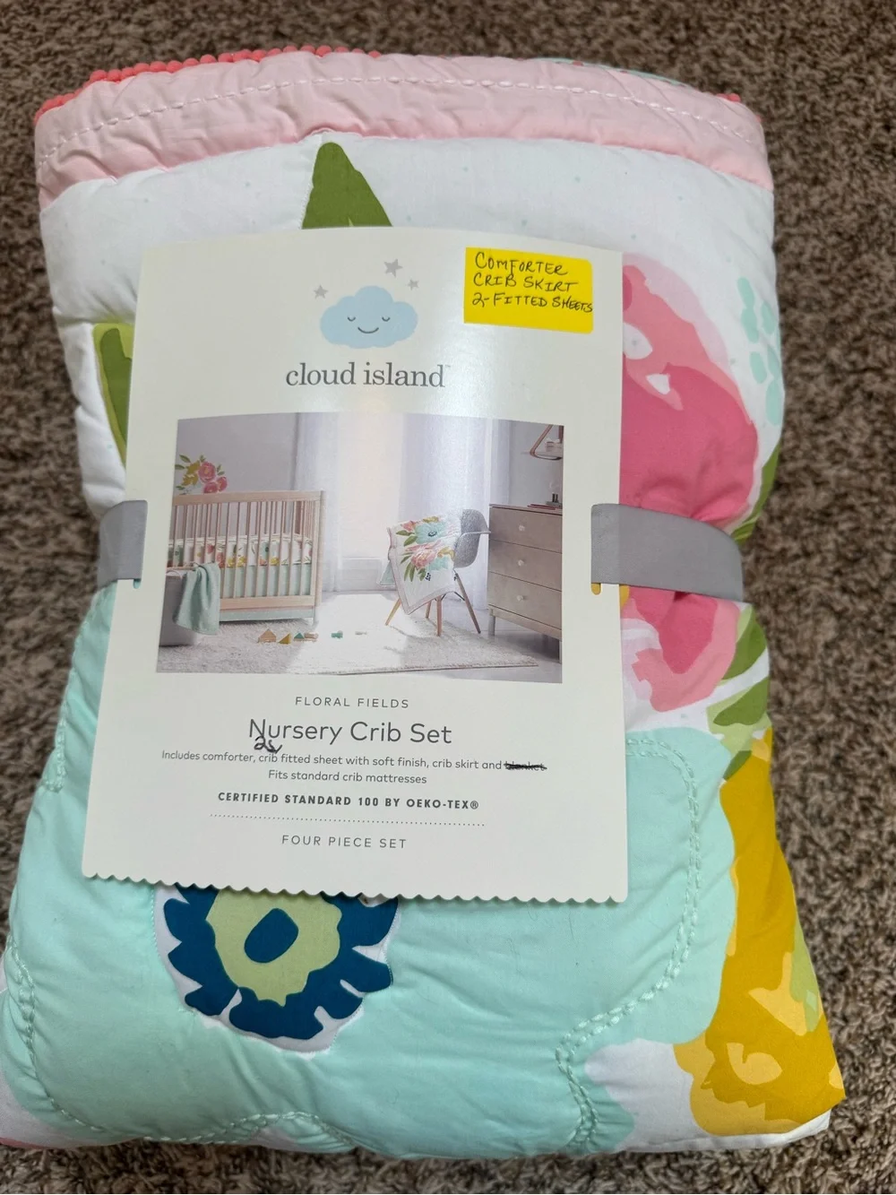 cloud island Pink & Aqua Floral Nursery Crib Quilt Set